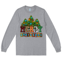 Heather Grey merry christmas with christmas trees Long Sleeve Tee - AdoDesignShop