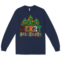 Navy merry christmas with christmas trees Long Sleeve Tee - AdoDesignShop