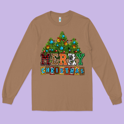 Merry Christmas With Christmas Trees Long Sleeve Tee Designed By Adodesignshop