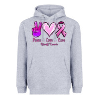 Heather Grey Peace love cure Breast Cancer Heavyweight Hoodie - NancyCooperArtShop