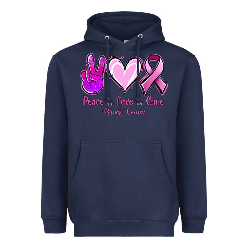 Peace Love Cure Breast Cancer Heavyweight Hoodie by NancyCooperArtShop | Teevron