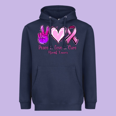 Peace Love Cure Breast Cancer Heavyweight Hoodie Designed By Nancycooperartshop