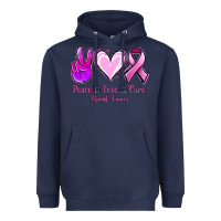 Navy Peace love cure Breast Cancer Heavyweight Hoodie - NancyCooperArtShop