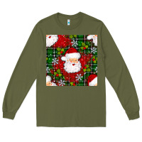 Army Green Christmas Santa Claus Seamless Pattern Long Sleeve Tee - BundleAndBundleShop