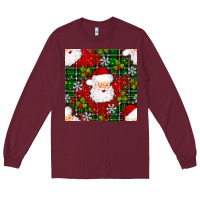 Burgundy Christmas Santa Claus Seamless Pattern Long Sleeve Tee - BundleAndBundleShop