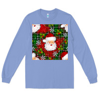 Colony Blue Christmas Santa Claus Seamless Pattern Long Sleeve Tee - BundleAndBundleShop