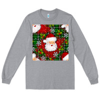 Heather Grey Christmas Santa Claus Seamless Pattern Long Sleeve Tee - BundleAndBundleShop