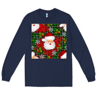 Navy Christmas Santa Claus Seamless Pattern Long Sleeve Tee - BundleAndBundleShop