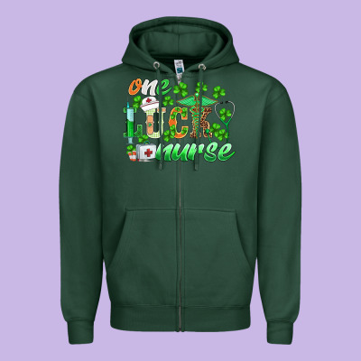 St.patricks One Lucky Nurse Zipper Hoodie Designed By Barkaloodesign