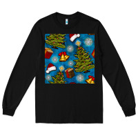 Black christmas trees and bells seamless pattern Long Sleeve Tee - BundleAndBundleShop