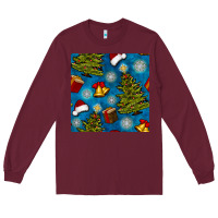 Burgundy christmas trees and bells seamless pattern Long Sleeve Tee - BundleAndBundleShop