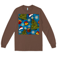 Chestnut christmas trees and bells seamless pattern Long Sleeve Tee - BundleAndBundleShop