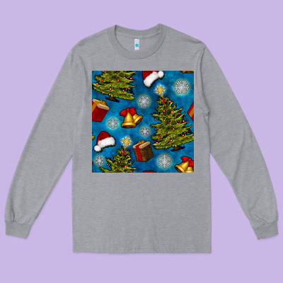 Christmas Trees And Bells Seamless Pattern Long Sleeve Tee Designed By Bundleandbundleshop