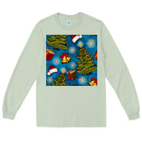 Matcha christmas trees and bells seamless pattern Long Sleeve Tee - BundleAndBundleShop