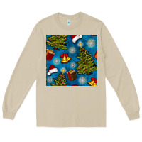 Mushroom christmas trees and bells seamless pattern Long Sleeve Tee - BundleAndBundleShop