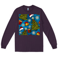 Plum christmas trees and bells seamless pattern Long Sleeve Tee - BundleAndBundleShop