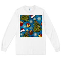 White christmas trees and bells seamless pattern Long Sleeve Tee - BundleAndBundleShop
