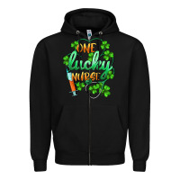 Black st.patricks one lucky nurse Zipper Hoodie - BarkalooDesign