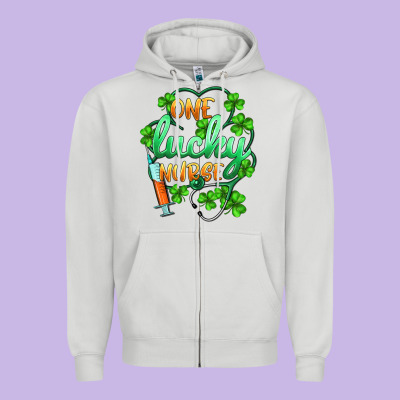 St.patricks One Lucky Nurse Zipper Hoodie Designed By Barkaloodesign