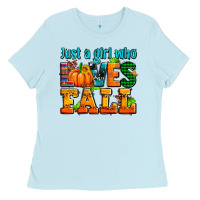 Baby Blue just a girl who loves fall Ladies Tee - AdoDesignShop