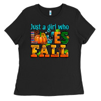 Black just a girl who loves fall Ladies Tee - AdoDesignShop