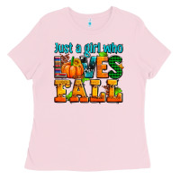 Bubblegum Pink just a girl who loves fall Ladies Tee - AdoDesignShop