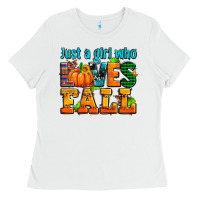 White just a girl who loves fall Ladies Tee - AdoDesignShop