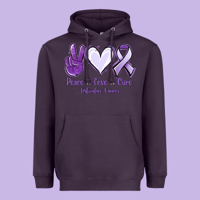 Peace Love Cure Testicular Cancer Heavyweight Hoodie Designed By Nancycooperartshop
