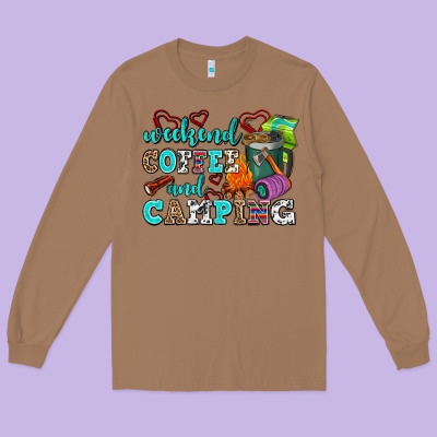 Weekend Coffee And Camping Long Sleeve Tee Designed By Adodesignshop