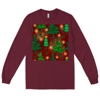 Burgundy christmas trees seamless pattern Long Sleeve Tee - BundleAndBundleShop