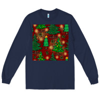 Navy christmas trees seamless pattern Long Sleeve Tee - BundleAndBundleShop