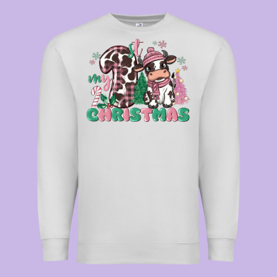 My First Christmas Cow Premium Sweatshirt Designed By Maliassmallbusiness