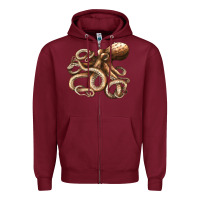 Burgundy octopus Zipper Hoodie - LillyAllenDesigns