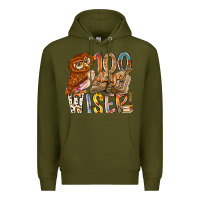Army Green 100 days wiser Premium Hoodie - RacoonDesign