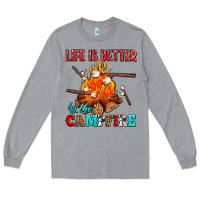 Heather Grey life is better by the campfire with marshmallows Long Sleeve Tee - AdoDesignShop
