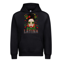 Black Proud Latina Skull Girl Messy Bun Urban Hoodie - texasbilliewilder