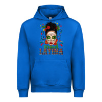 Cobalt Proud Latina Skull Girl Messy Bun Urban Hoodie - texasbilliewilder