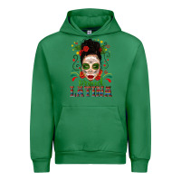 Emerald Proud Latina Skull Girl Messy Bun Urban Hoodie - texasbilliewilder