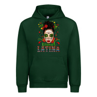 Forest Green Proud Latina Skull Girl Messy Bun Urban Hoodie - texasbilliewilder