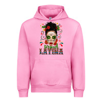 Fuchsia Pink Proud Latina Skull Girl Messy Bun Urban Hoodie - texasbilliewilder