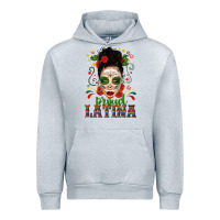 Heather Grey Proud Latina Skull Girl Messy Bun Urban Hoodie - texasbilliewilder