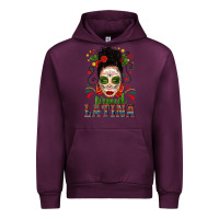 Mauve Wine Proud Latina Skull Girl Messy Bun Urban Hoodie - texasbilliewilder