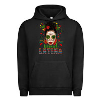 Pigment Black Proud Latina Skull Girl Messy Bun Urban Hoodie - texasbilliewilder