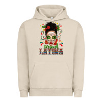 Pigment French Oak Proud Latina Skull Girl Messy Bun Urban Hoodie - texasbilliewilder