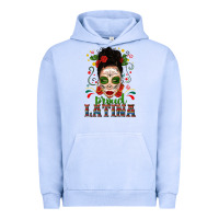 Pigment Grape Ice Proud Latina Skull Girl Messy Bun Urban Hoodie - texasbilliewilder