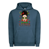 Pigment Midnight Navy Proud Latina Skull Girl Messy Bun Urban Hoodie - texasbilliewilder