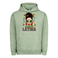 Pigment Oil Green Proud Latina Skull Girl Messy Bun Urban Hoodie - texasbilliewilder