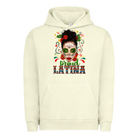 Pigment Pistachio Proud Latina Skull Girl Messy Bun Urban Hoodie - texasbilliewilder