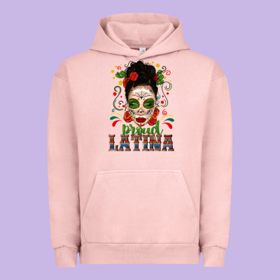 Proud Latina Skull Girl Messy Bun Urban Hoodie Designed By Texasbilliewilder