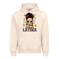 Sandshell Proud Latina Skull Girl Messy Bun Urban Hoodie - texasbilliewilder